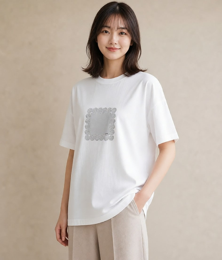 デザインTシャツ レディース レースハンカチ レース ハンカチ ナチュラル アンティーク イラスト お出かけ 普段着 白T YMAZO