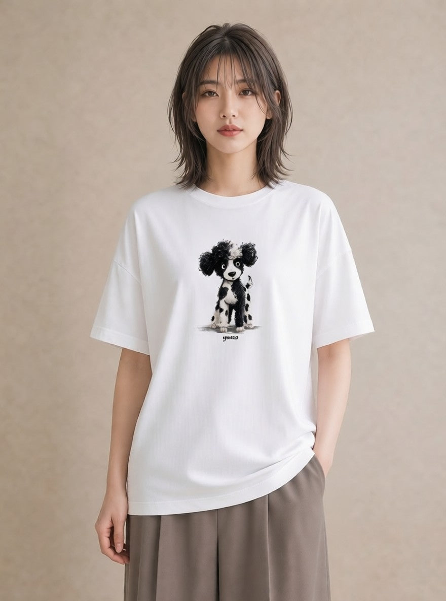 プリントTシャツ レディース トイプードル プードル 犬 いぬ イラスト カフェコーデ 誕生日プレゼント 綿100 白T YMAZO