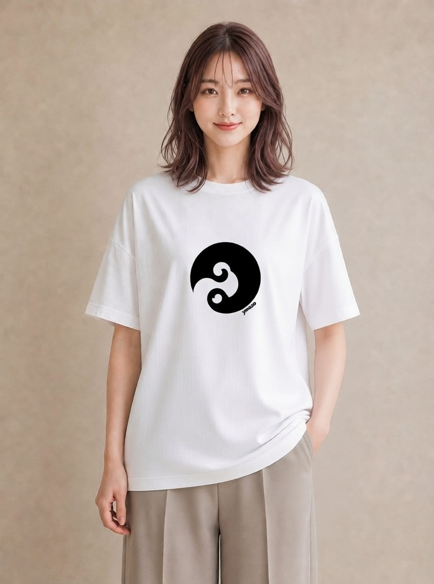 プリントTシャツ レディース 扇子 そよ風 ナチュラル アンティーク イラスト ユニーク カフェ服 クリスマス 白T YMAZO