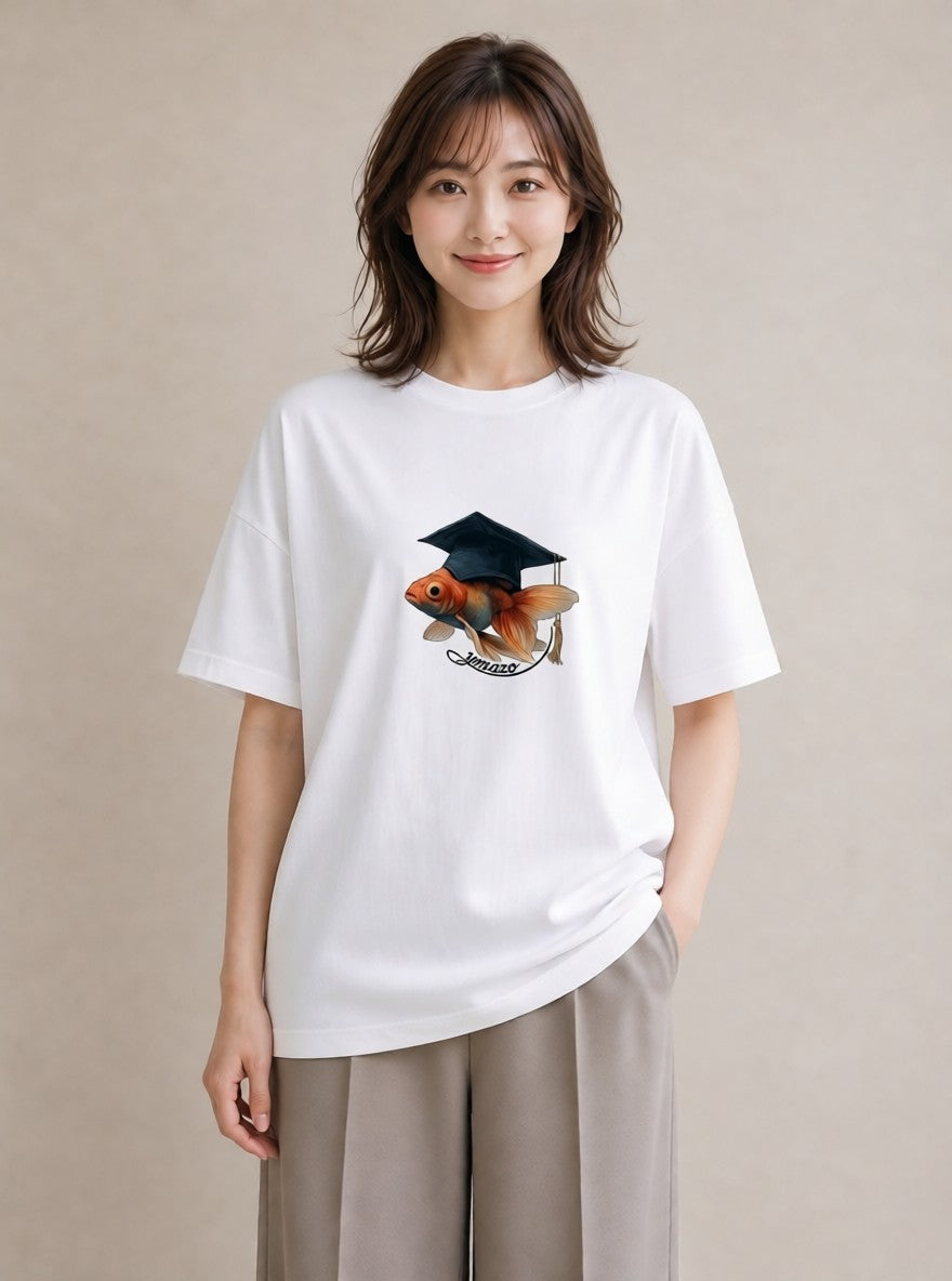 半袖Tシャツ レディース らんちゅう ペット 動物 イラスト フェミニン カフェ巡り 女子会 白T YMAZO