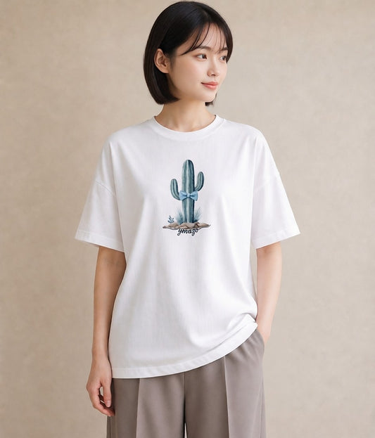 グラフィックTシャツ レディース サボテン 植物 ボタニカル イラスト アート風 秋コーデ おしゃれギフト 白T YMAZO