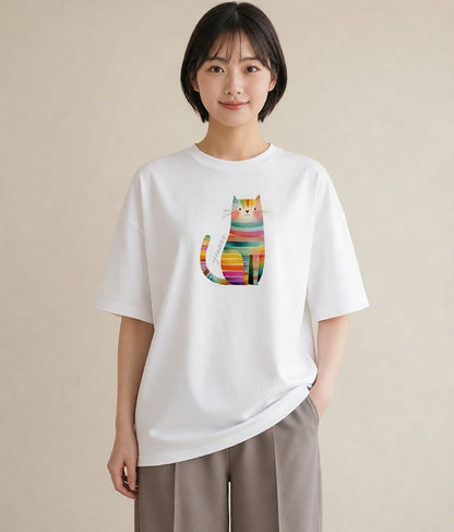 Tシャツ レディース 猫 ねこ イラスト カジュアル ミセス 春コーデ 白T YMAZO