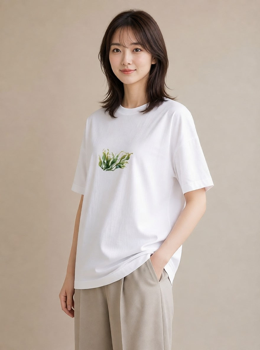 半袖Tシャツ レディース つる 植物 ボタニカル イラスト シンプル 買い物 夏コーデ 白T YMAZO