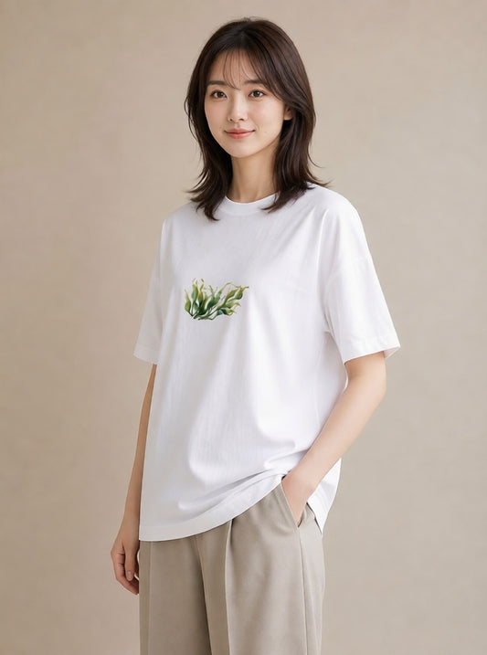 半袖Tシャツ レディース つる 植物 ボタニカル イラスト シンプル 買い物 夏コーデ 白T YMAZO