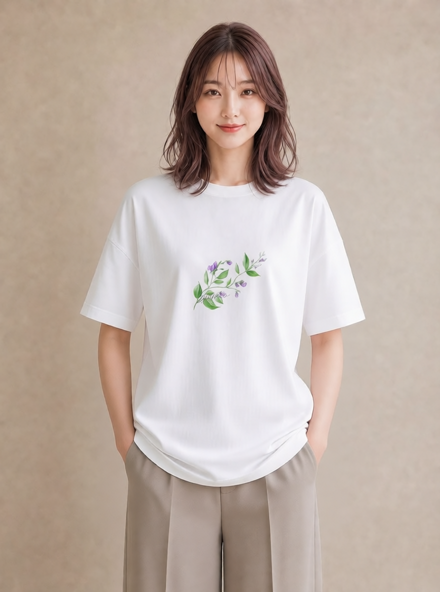 Tシャツ レディース すずらん 花 花柄 イラスト きれいめ 春服 ミセス 白T YMAZO