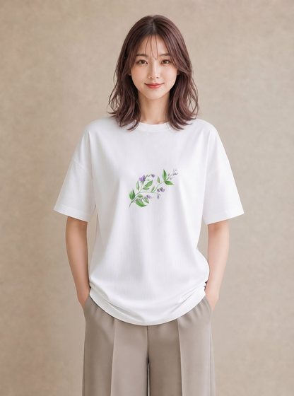 Tシャツ レディース すずらん 花 花柄 イラスト きれいめ 春服 ミセス 白T YMAZO