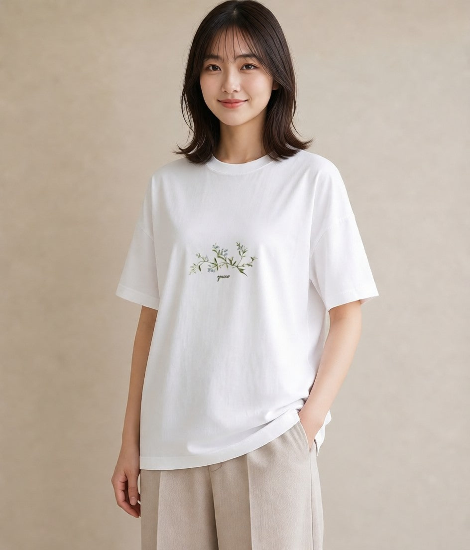 Tシャツ レディース ポスト 野の花 レトロ ナチュラル アンティーク イラスト こなれ感 夏コーデ 通学 白T YMAZO
