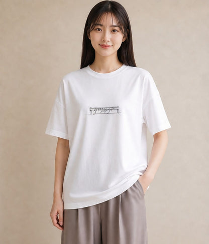 プリントTシャツ レディース 駅のホーム ローカル線 駅 ナチュラル アンティーク イラスト こなれ感 自分用 ルームウェア 白T YMAZO