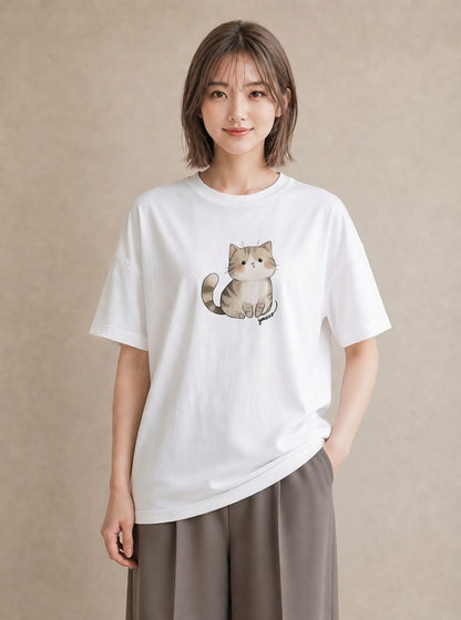 プリントTシャツ レディース エキゾチックショートヘア 猫 ねこ イラスト フェミニン 在宅 公園 白T YMAZO