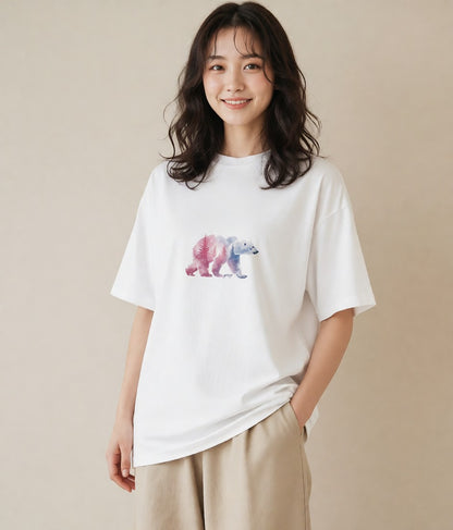 プリントTシャツ レディース オーロラ 星空 宇宙 イラスト 普段使い 散歩 お出かけ 白T YMAZO
