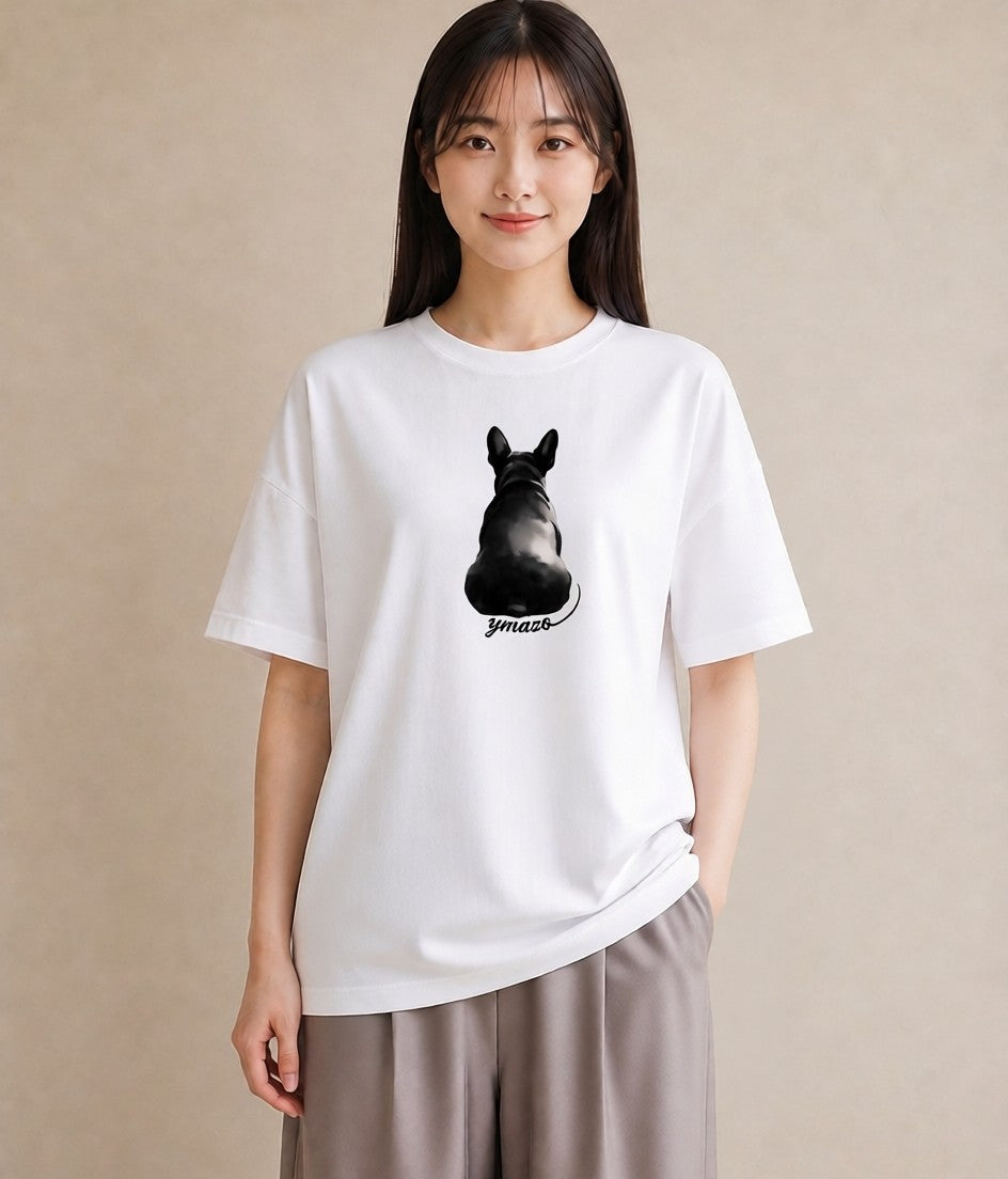 デザインTシャツ レディース フレンチブルドッグ フレブル 犬 いぬ イラスト 抜け感 20代 カジュアルコーデ 白T YMAZO