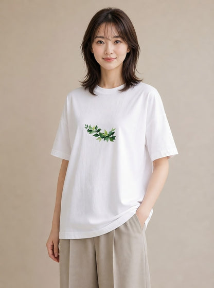 半袖Tシャツ レディース ユーカリ 植物 ボタニカル イラスト モード 旅行用 海 白T YMAZO