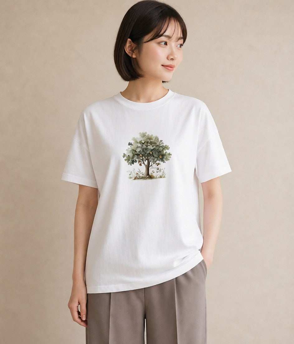 グラフィックTシャツ レディース 実り 植物 ボタニカル イラスト 北欧風 ミセス 春コーデ 白T YMAZO