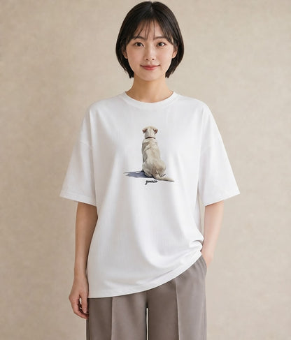 半袖Tシャツ レディース ラブラドールレトリバー 犬 いぬ イラスト きれいめ 友達ギフト 部屋着 白T YMAZO