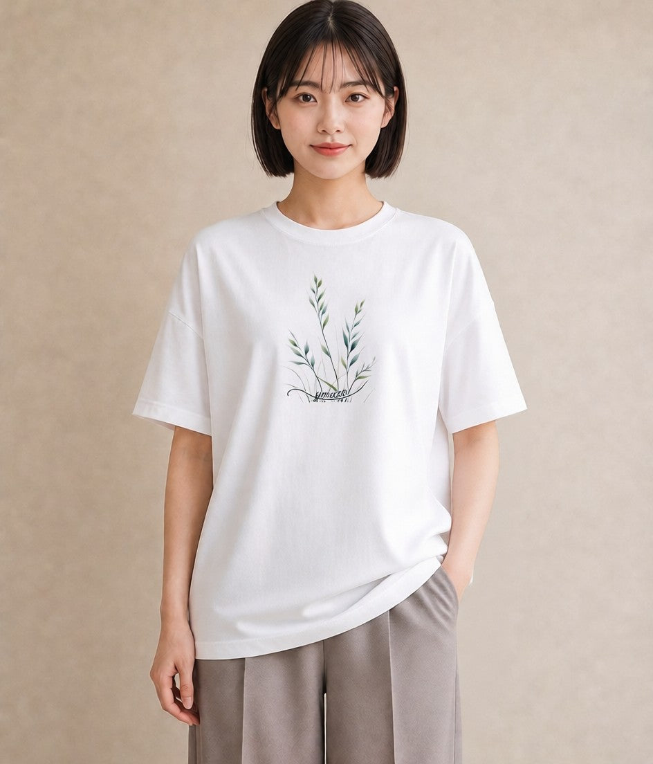 グラフィックTシャツ レディース 芝生 植物 ボタニカル イラスト 抜け感 おしゃれギフト 社会人 白T YMAZO