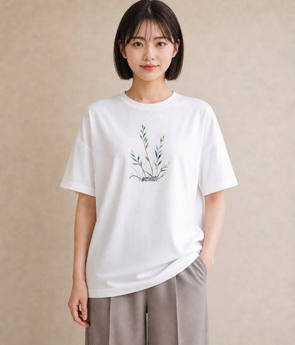 グラフィックTシャツ レディース 芝生 植物 ボタニカル イラスト 抜け感 おしゃれギフト 社会人 白T YMAZO
