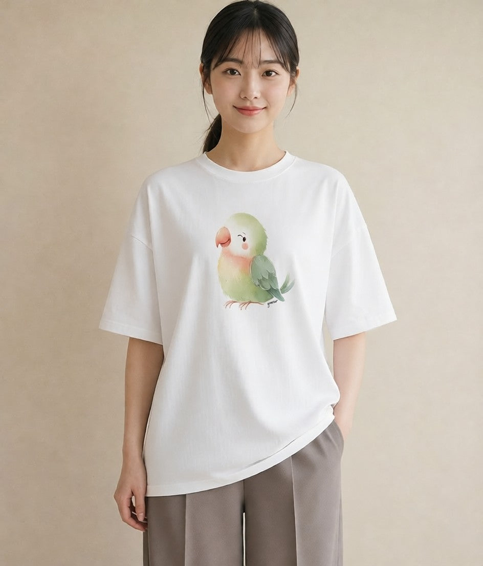 デザインTシャツ レディース 桜文鳥 ペット 動物 イラスト ミニマル 敬老の日 ホワイトデー 白T YMAZO