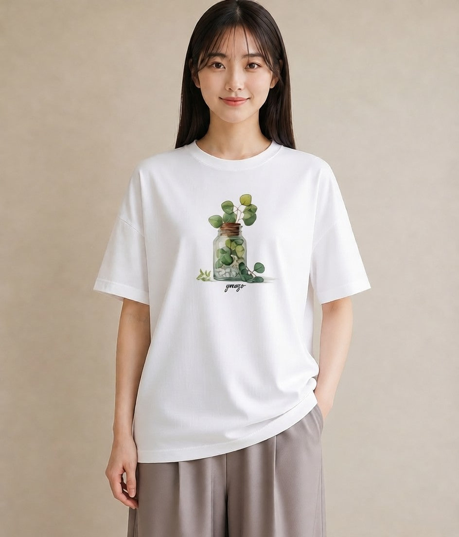 半袖Tシャツ レディース ユーカリ 植物 ボタニカル イラスト シック 在宅 公園 白T YMAZO