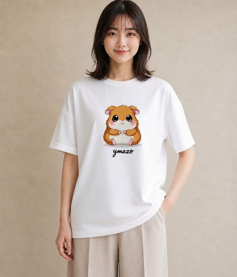 Tシャツ レディース ゴールデンハムスター ペット 動物 イラスト お洒落 帰省 ラフ 白T YMAZO