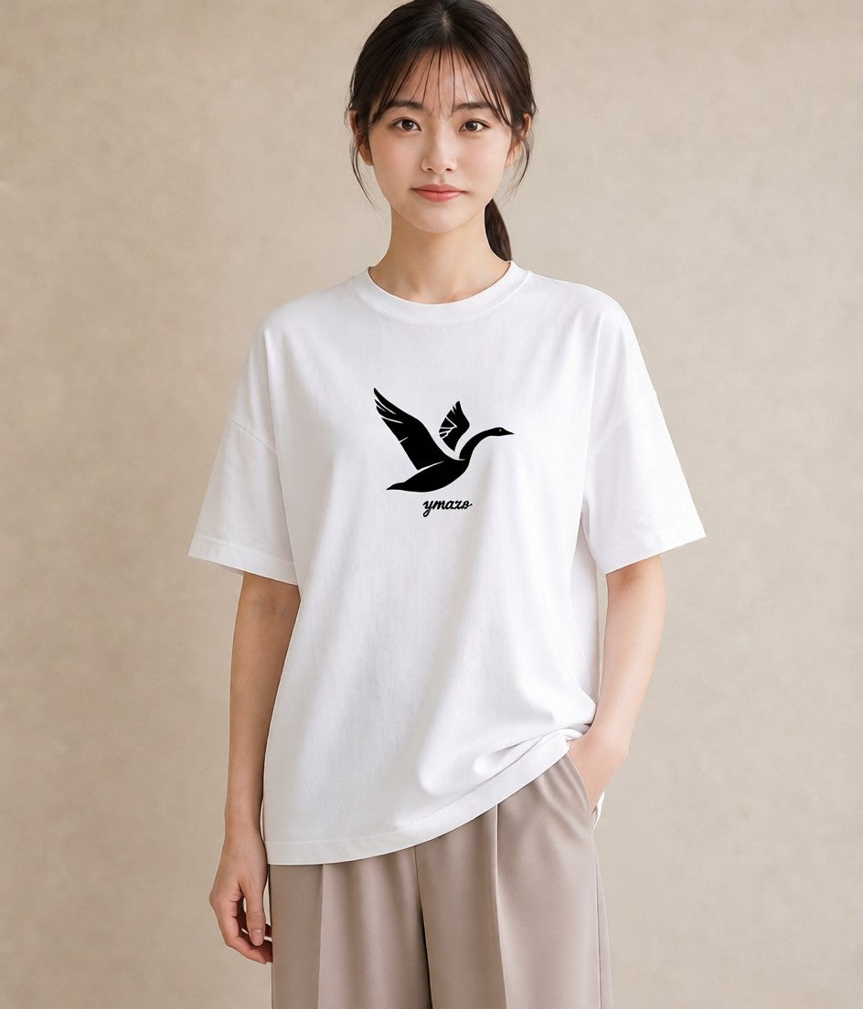 Tシャツ レディース 折り鶴 折り紙 ナチュラル アンティーク イラスト ポップ ルームウェア ギフト 白T YMAZO