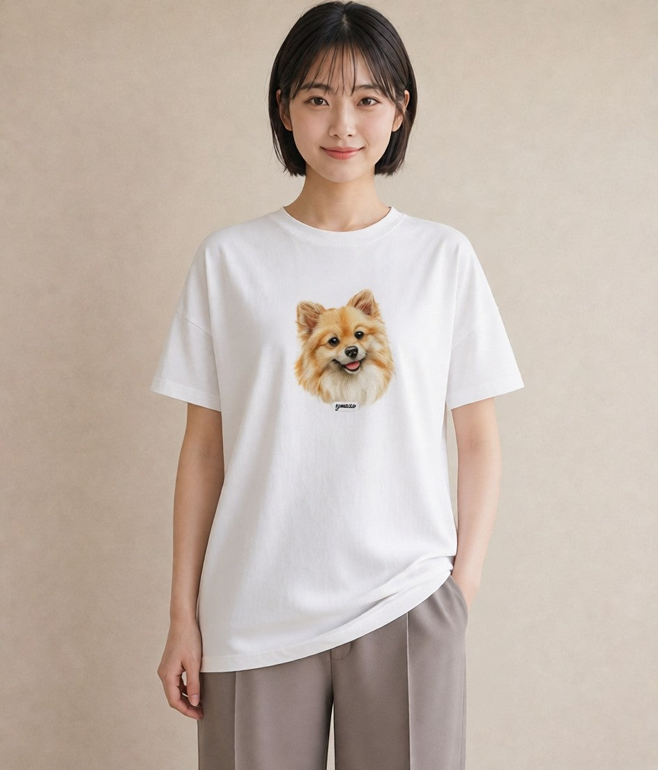 グラフィックTシャツ レディース ポメラニアン ポメ 犬 いぬ イラスト 抜け感 親子 20代 白T YMAZO