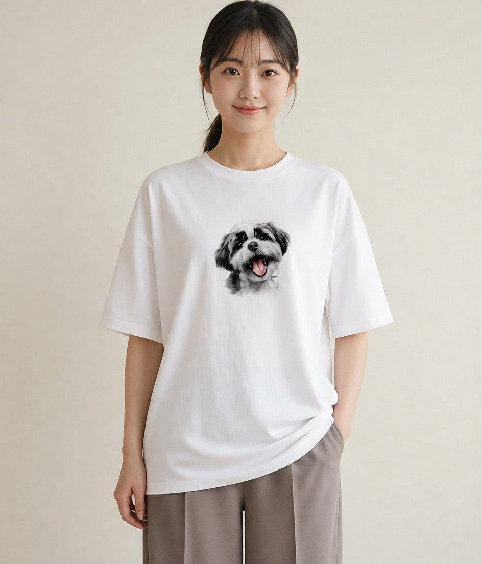 半袖Tシャツ レディース ペキニーズ 犬 いぬ イラスト ニュアンス 親子 20代 白T YMAZO