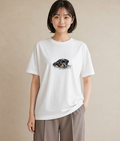 プリントTシャツ レディース 黒柴 犬 いぬ イラスト 韓国風 旅行 母娘コーデ 白T YMAZO