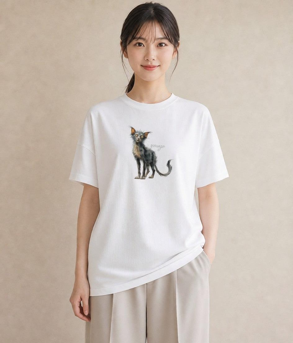 デザインTシャツ レディース ロシアンブルー 猫 ねこ イラスト 淡色 自分用 ルームウェア 白T YMAZO