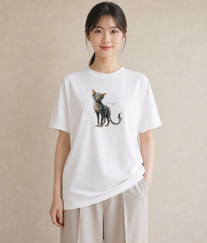 デザインTシャツ レディース ロシアンブルー 猫 ねこ イラスト 淡色 自分用 ルームウェア 白T YMAZO