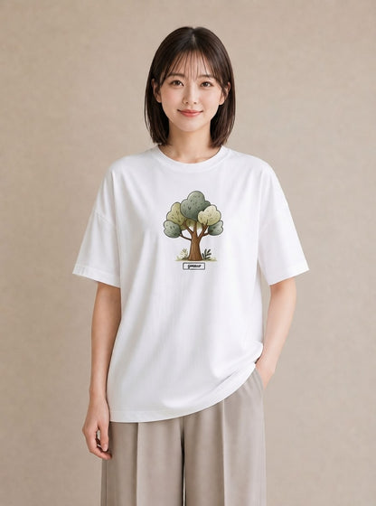 半袖Tシャツ レディース どんぐり 植物 ボタニカル イラスト 手描き風 友達ギフト 部屋着 白T YMAZO
