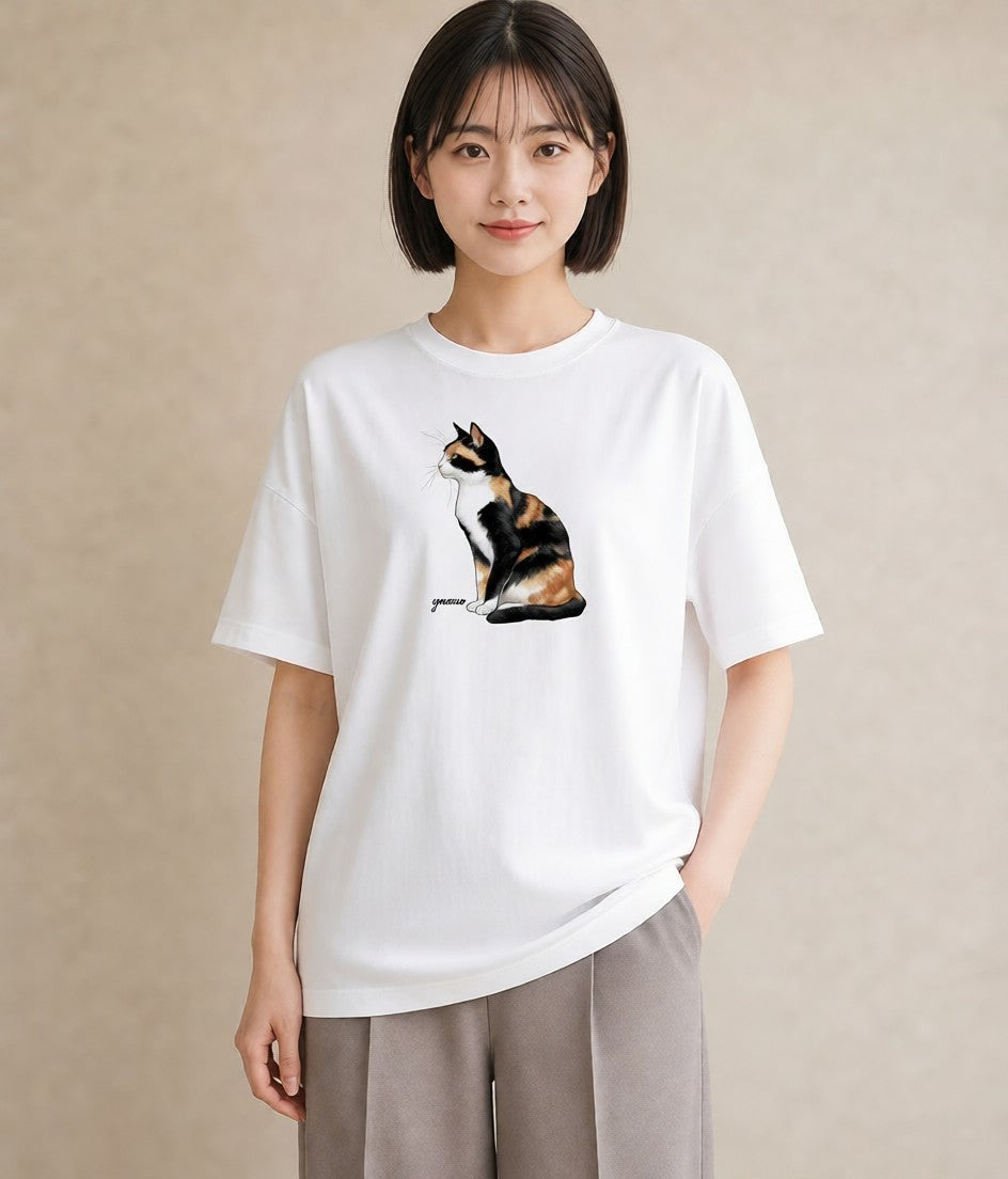 デザインTシャツ レディース メインクーン 猫 ねこ イラスト お洒落 帰省 ラフ 白T YMAZO