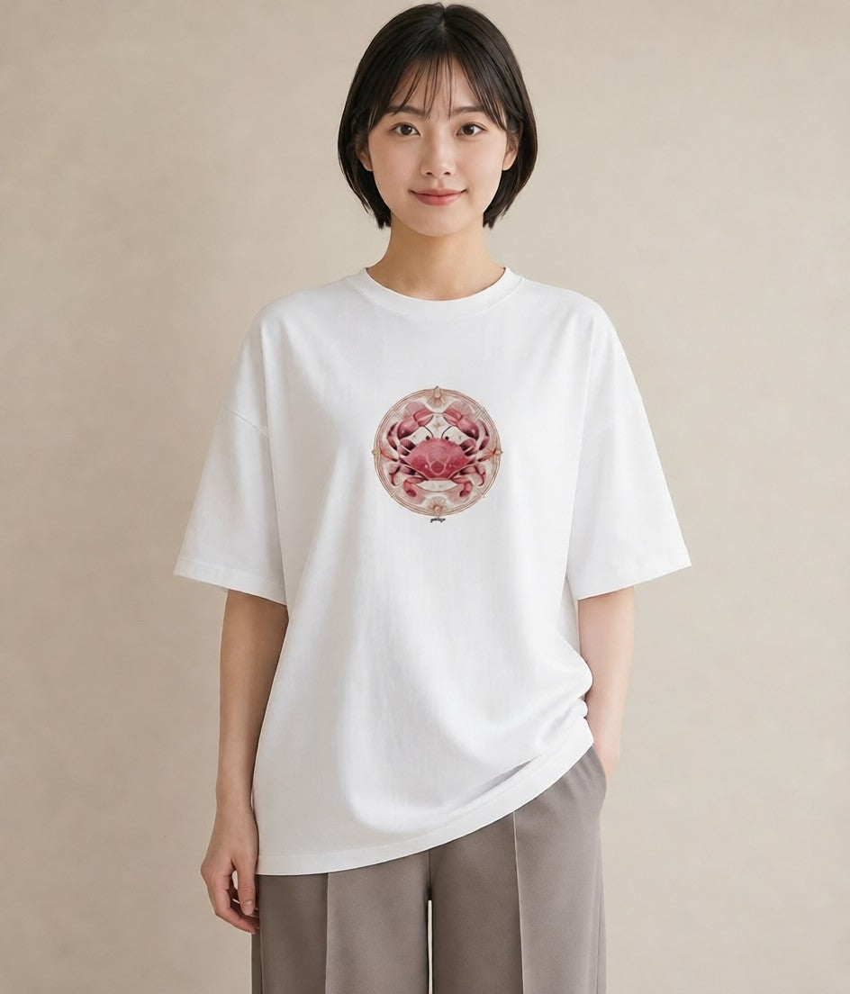 半袖Tシャツ レディース 牡羊座 星空 宇宙 イラスト シック カジュアルコーデ 買い物 白T YMAZO