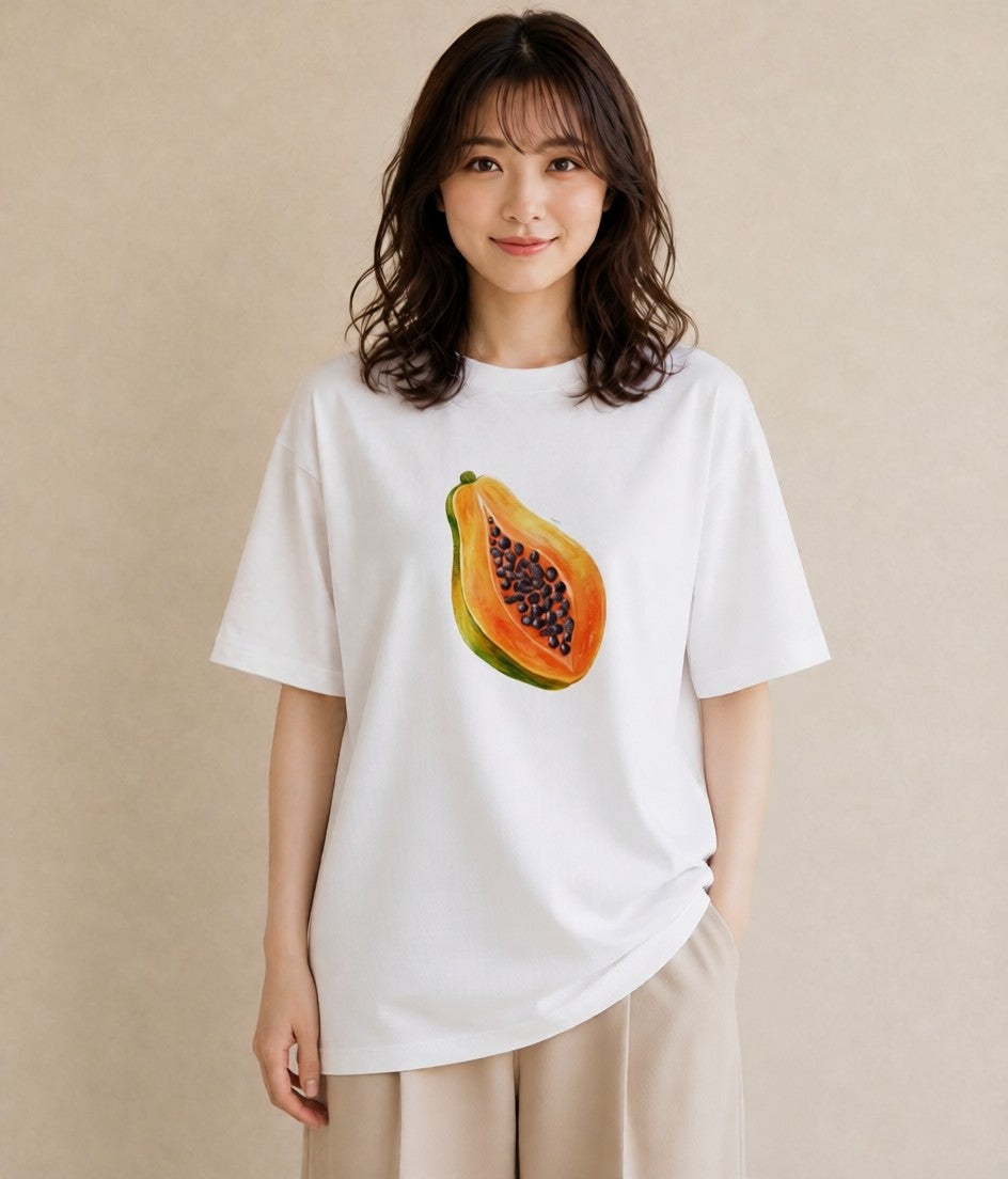 グラフィックTシャツ レディース メロン 食べ物 フード イラスト 淡色 女性 旅行用 白T YMAZO