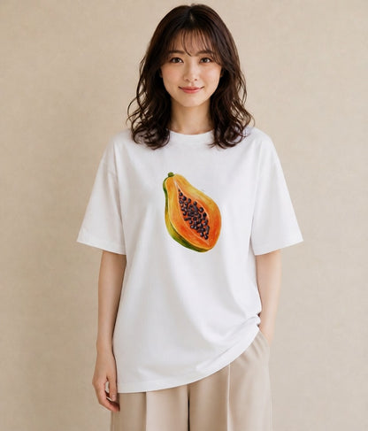 グラフィックTシャツ レディース メロン 食べ物 フード イラスト 淡色 女性 旅行用 白T YMAZO