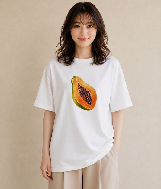 グラフィックTシャツ レディース メロン 食べ物 フード イラスト 淡色 女性 旅行用 白T YMAZO