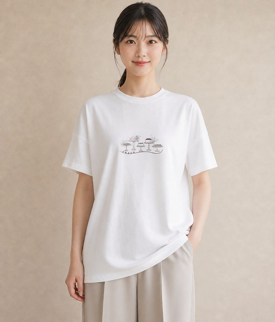 Tシャツ レディース スイーツ お菓子 デザート イラスト ラフ 誕生日プレゼント 綿100 白T YMAZO