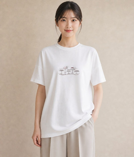 Tシャツ レディース スイーツ お菓子 デザート イラスト ラフ 誕生日プレゼント 綿100 白T YMAZO