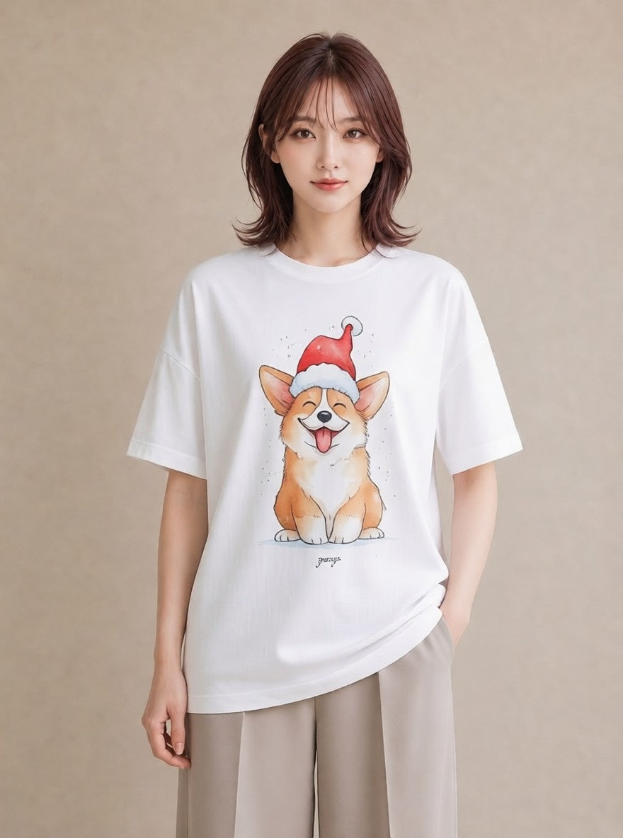 デザインTシャツ レディース ウェルシュコーギー コーギー 犬 いぬ イラスト 普段使い 女性 旅行用 白T YMAZO