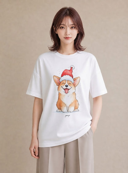 デザインTシャツ レディース ウェルシュコーギー コーギー 犬 いぬ イラスト 普段使い 女性 旅行用 白T YMAZO