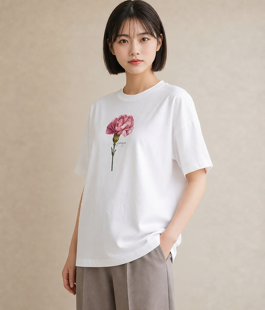 Tシャツ レディース カーネーション 花 花柄 イラスト 北欧風 送別ギフト 通勤 白T YMAZO