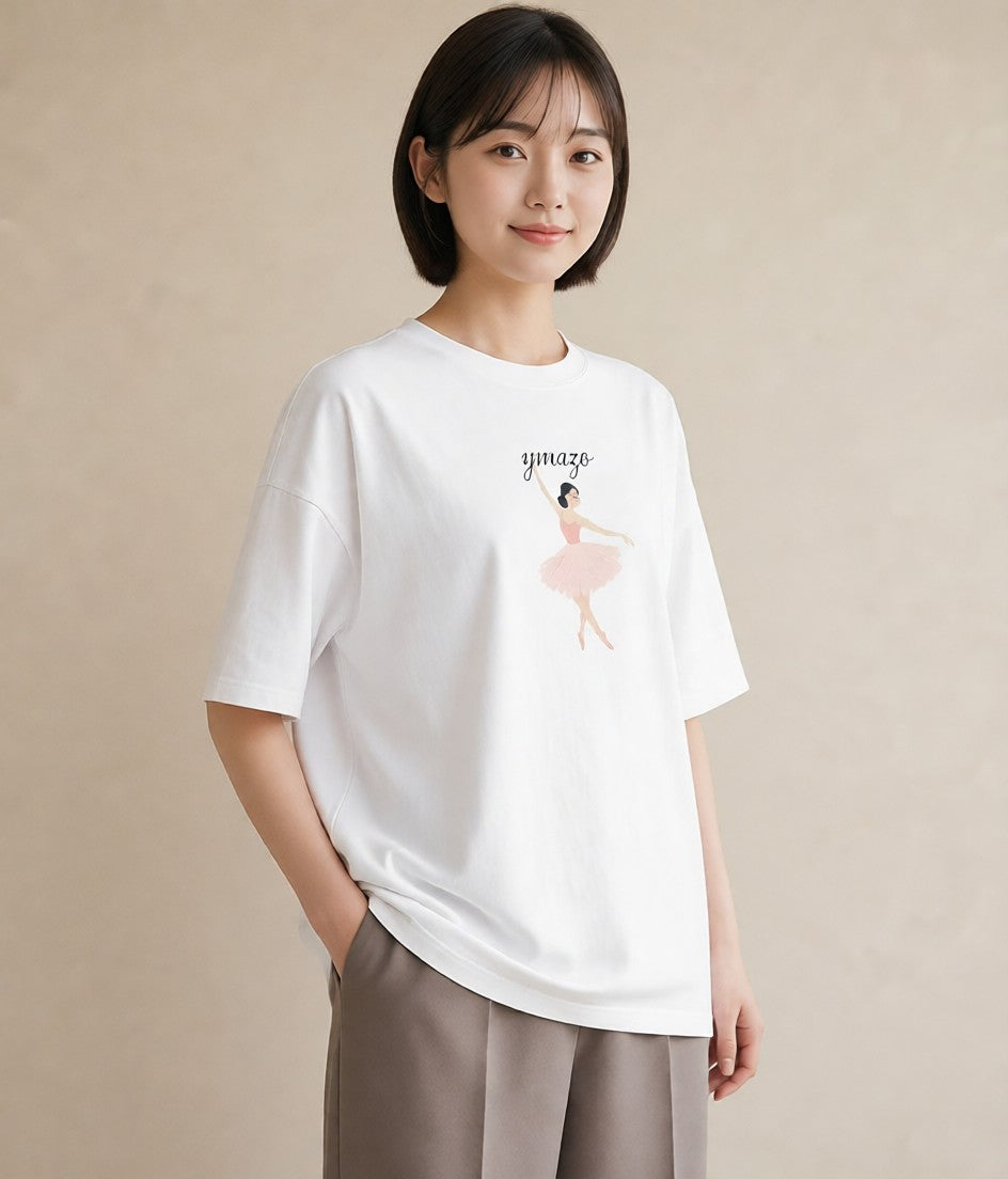 グラフィックTシャツ レディース バレエシューズ バレエ トウシューズ ナチュラル アンティーク イラスト 普段使い 部屋着 女性向けギフト 白T YMAZO