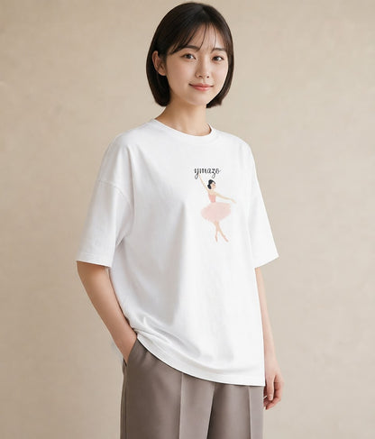 グラフィックTシャツ レディース バレエシューズ バレエ トウシューズ ナチュラル アンティーク イラスト 普段使い 部屋着 女性向けギフト 白T YMAZO