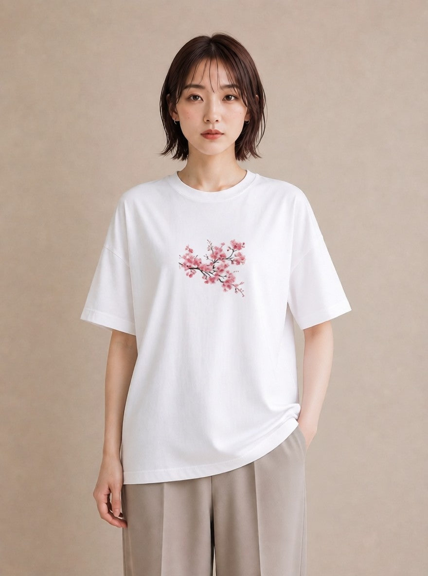 プリントTシャツ レディース 梅 花 花柄 イラスト 旅行コーデ ラフ レイヤード 白T YMAZO