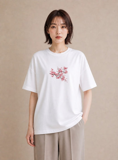 プリントTシャツ レディース 梅 花 花柄 イラスト 旅行コーデ ラフ レイヤード 白T YMAZO