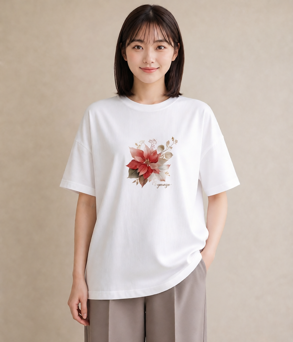 デザインTシャツ レディース 彼岸花 花 花柄 イラスト ラフ レイヤード 白T