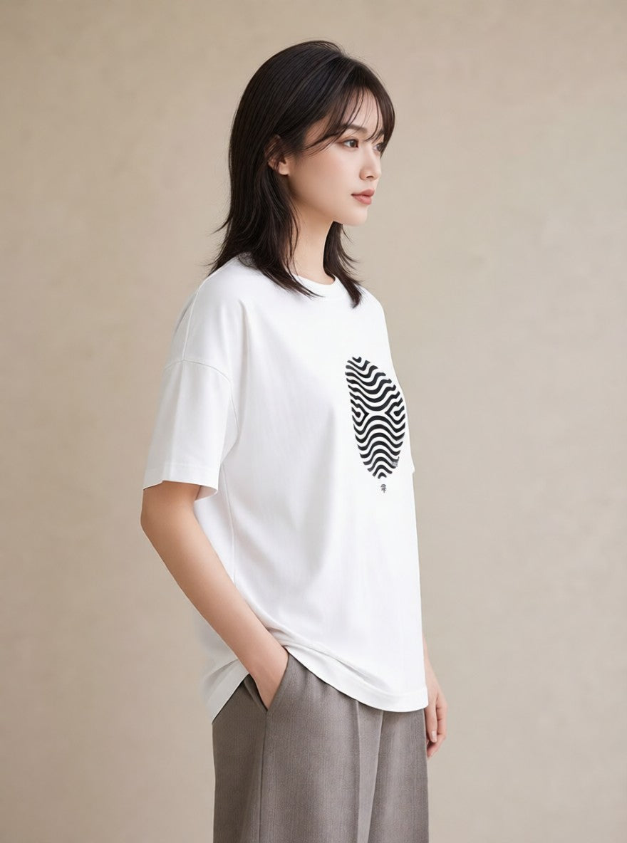 Tシャツ レディース 手鏡 アンティーク レトロ ナチュラル イラスト ラフカジュアル 春コーデ 姉妹 白T YMAZO