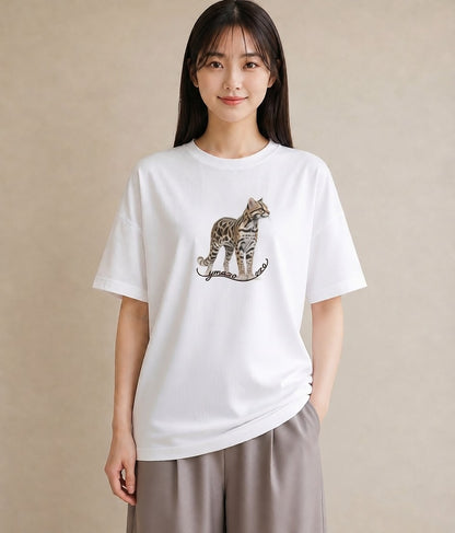 半袖Tシャツ レディース ベンガル 猫 ねこ イラスト ボタニカル ペアコーデ 秋コーデ 白T YMAZO