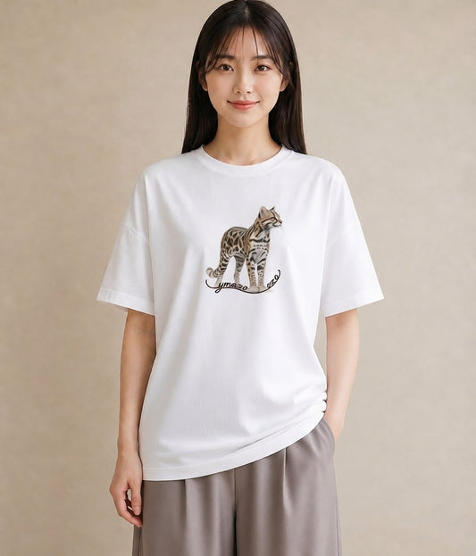 半袖Tシャツ レディース ベンガル 猫 ねこ イラスト ボタニカル ペアコーデ 秋コーデ 白T YMAZO