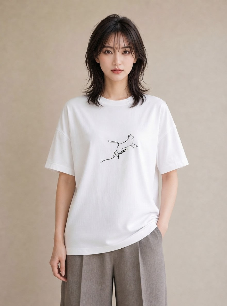 Tシャツ レディース 猫 ねこ ネコ イラスト カジュアル 姉妹 送別ギフト 白T YMAZO