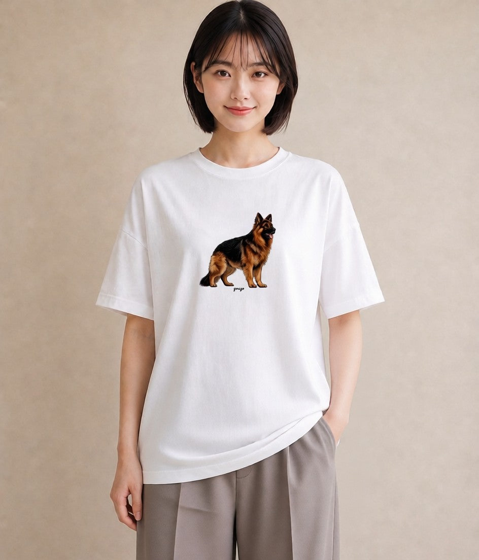 プリントTシャツ レディース ジャーマンシェパード 犬 いぬ イラスト 旅行コーデ 通勤 在宅 白T YMAZO